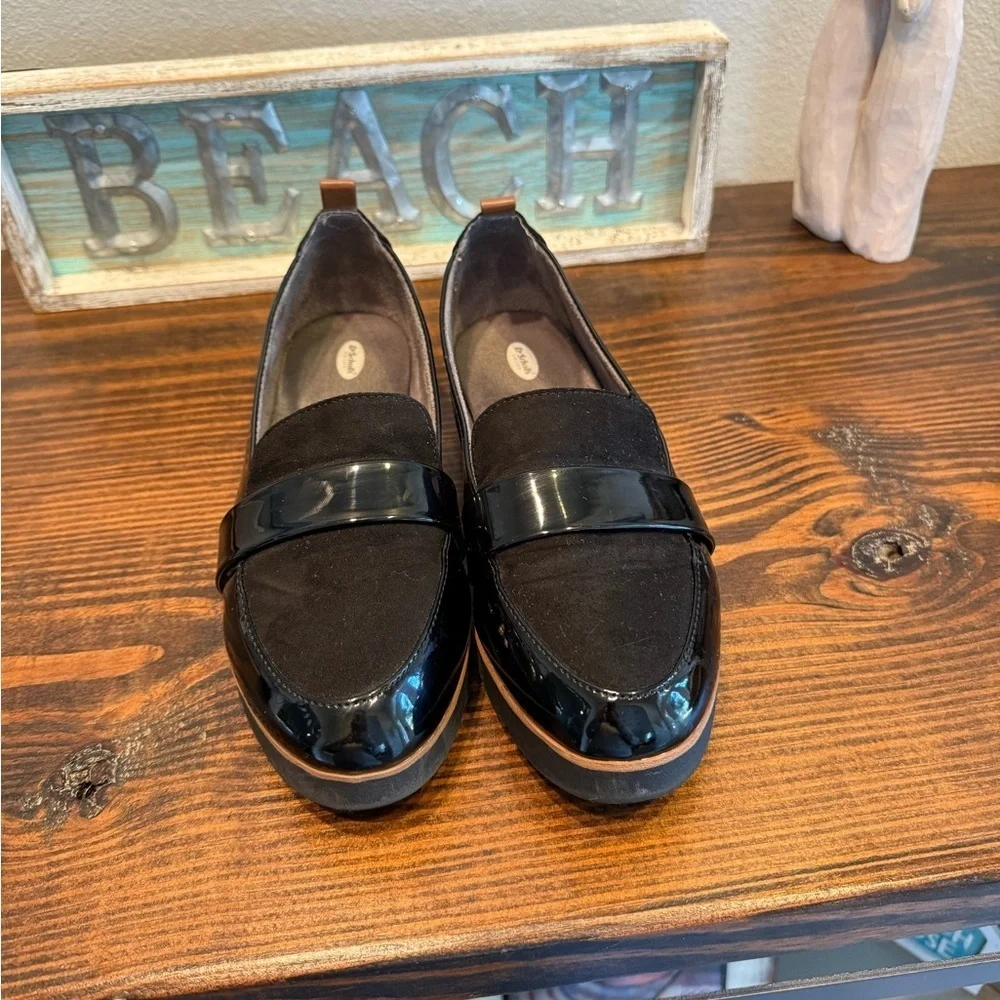 Dr. Scholl’s Black Patent & Suede Loafers Size 8.5 Academia Grunge Preppy career